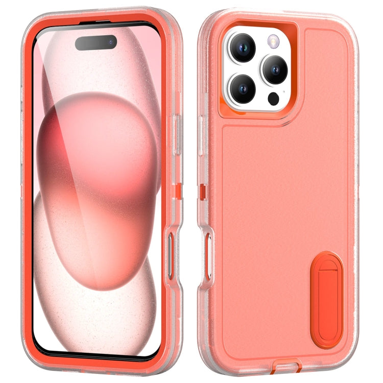 For iPhone 16 Pro Rugged PC + Silicone Phone Case with Holder(Transparent+Orange) - iPhone 16 Pro Cases by buy2fix | Online Shopping UK | buy2fix