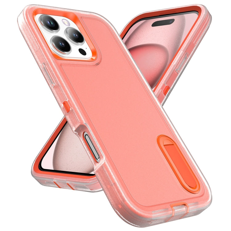 For iPhone 16 Pro Rugged PC + Silicone Phone Case with Holder(Transparent+Orange) - iPhone 16 Pro Cases by buy2fix | Online Shopping UK | buy2fix