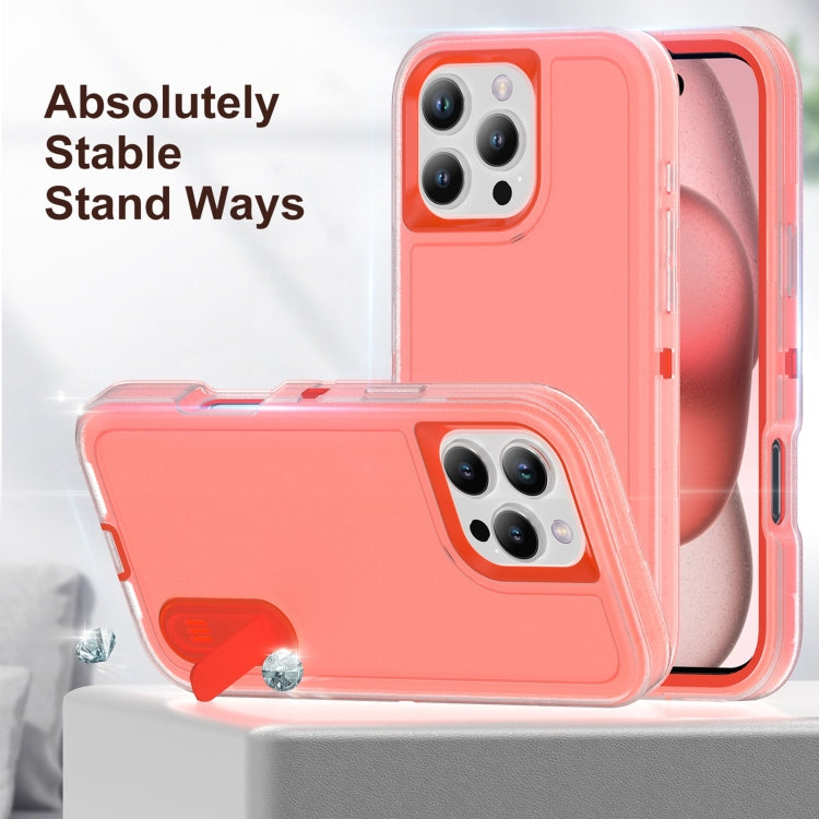 For iPhone 16 Pro Rugged PC + Silicone Phone Case with Holder(Transparent+Orange) - iPhone 16 Pro Cases by buy2fix | Online Shopping UK | buy2fix