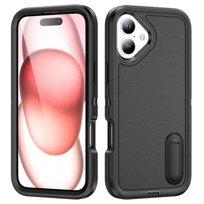 For iPhone 16 Plus Rugged PC + Silicone Phone Case with Holder(Black) - iPhone 16 Plus Cases by buy2fix | Online Shopping UK | buy2fix