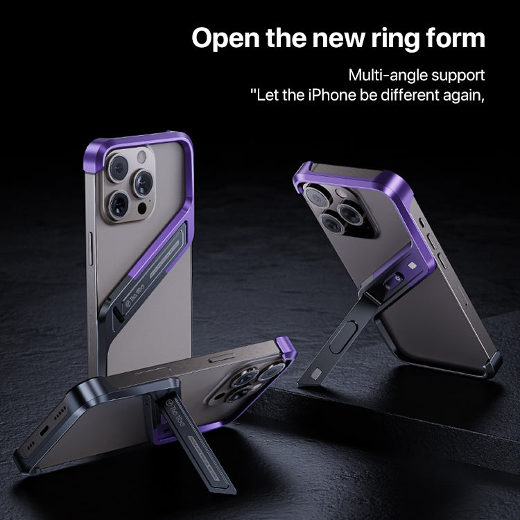 For iPhone 15 Pro Max S-shaped Stand Frameless Metal Phone Case(Black Purple) - iPhone 15 Pro Max Cases by buy2fix | Online Shopping UK | buy2fix