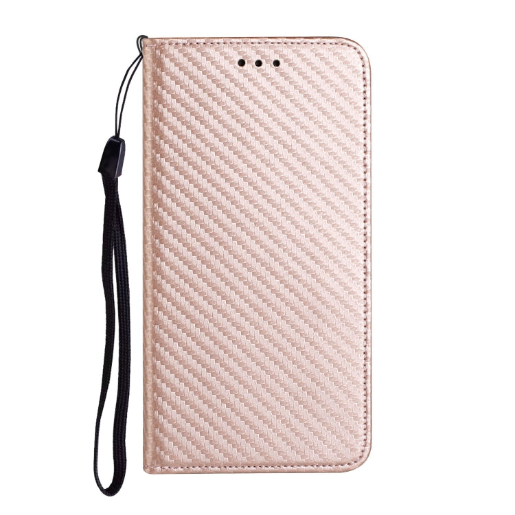 For iPhone 16 Carbon Fiber Texture Magnetic Flip Leather Phone Case(Rose Gold) - iPhone 16 Cases by buy2fix | Online Shopping UK | buy2fix