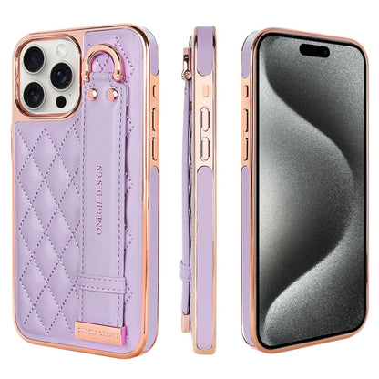 For iPhone 15 Pro Max VIETAO Rhombic Texture Wristband PU Phone Case(Purple) - iPhone 15 Pro Max Cases by VIETAO | Online Shopping UK | buy2fix