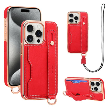 For iPhone 15 Pro Max VIETAO Card Slot Wristband Phone Case with Lanyard(Red) - iPhone 15 Pro Max Cases by VIETAO | Online Shopping UK | buy2fix