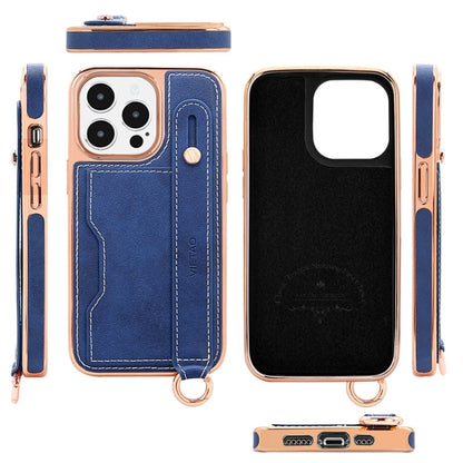 For iPhone 15 Pro Max VIETAO Card Slot Wristband Phone Case with Lanyard(Blue) - iPhone 15 Pro Max Cases by VIETAO | Online Shopping UK | buy2fix