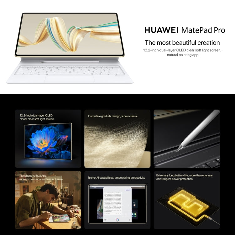 HUAWEI MatePad Pro 12.2 inch Soft Light Screen WiFi, 12GB+512GB, HarmonyOS 4.2 Hisilicon Kirin 9010W(White) - Huawei by Huawei | Online Shopping UK | buy2fix