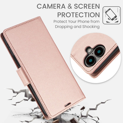 For iPhone 16 Plus Side Buckle RFID Anti-theft Leather Phone Case(Rose Gold) - iPhone 16 Plus Cases by buy2fix | Online Shopping UK | buy2fix