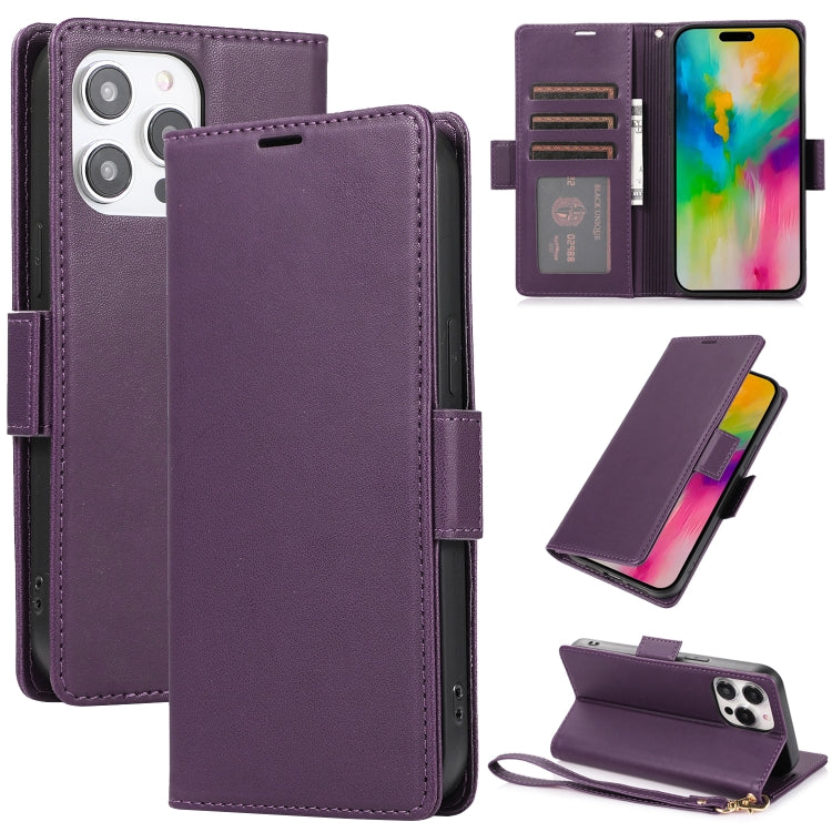 For iPhone 16 Pro Side Buckle RFID Anti-theft Leather Phone Case(Dark Purple) - iPhone 16 Pro Cases by buy2fix | Online Shopping UK | buy2fix