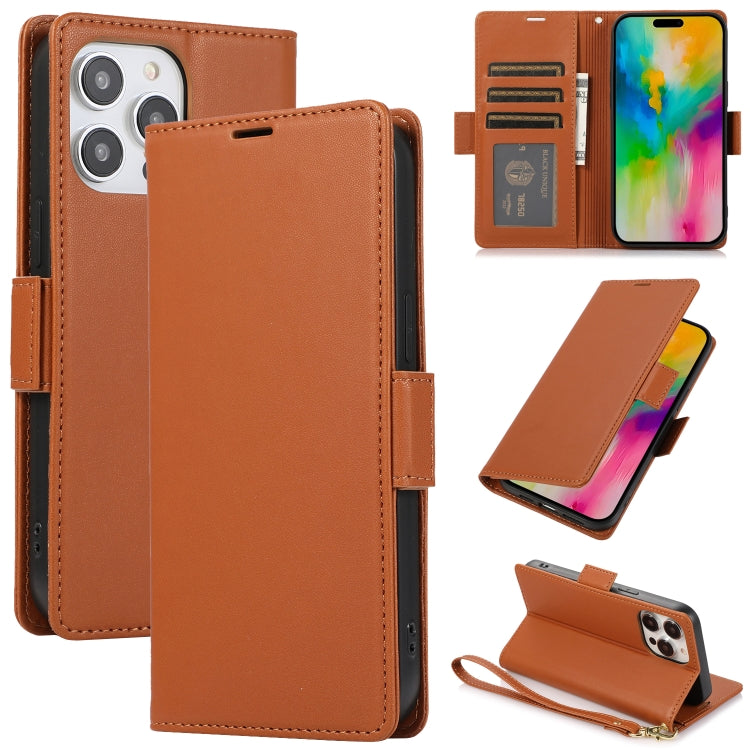 For iPhone 16 Pro Max Side Buckle RFID Anti-theft Leather Phone Case(Brown) - iPhone 16 Pro Max Cases by buy2fix | Online Shopping UK | buy2fix