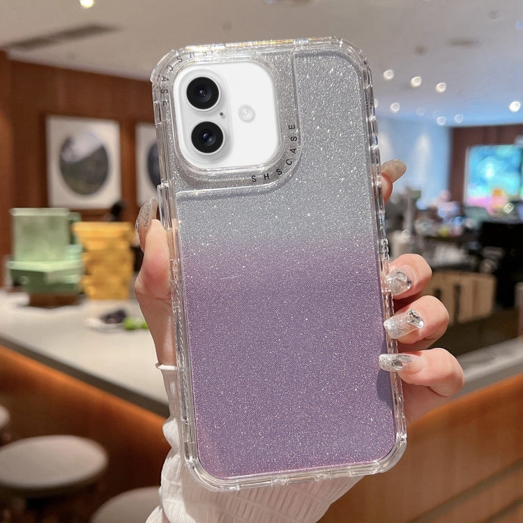 For iPhone 16 Plus TPU + PC + Glitter Paper Full Coverage Phone Case(Purple) - iPhone 16 Plus Cases by buy2fix | Online Shopping UK | buy2fix