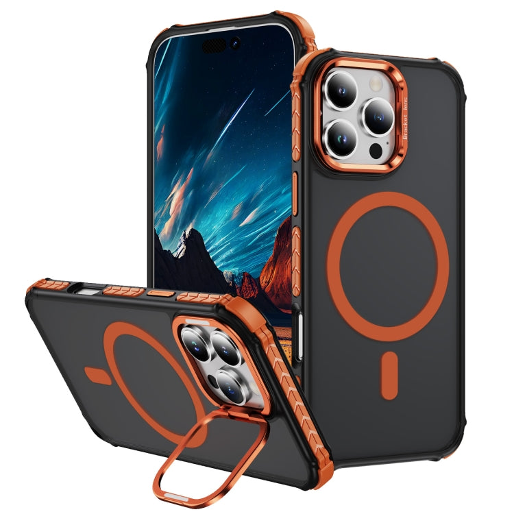 For iPhone 16 Pro Max Rainbow Series Skin Feel MagSafe Lens Holder Phone Case(Orange) - iPhone 16 Pro Max Cases by buy2fix | Online Shopping UK | buy2fix