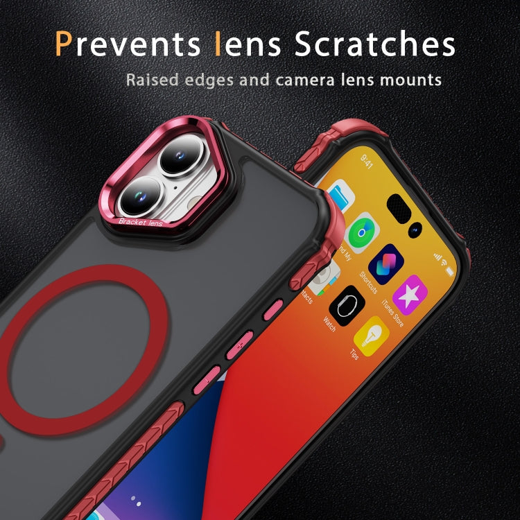 For iPhone 16 Plus Rainbow Series Skin Feel MagSafe Lens Holder Phone Case(Red) - iPhone 16 Plus Cases by buy2fix | Online Shopping UK | buy2fix