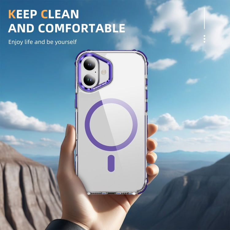 For iPhone 16 Plus Rainbow Series Transparent MagSafe Lens Holder Phone Case(Purple) - iPhone 16 Plus Cases by buy2fix | Online Shopping UK | buy2fix