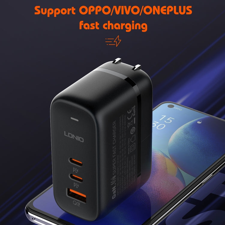 LDNIO Q366 65W USB + Dual Type-C Port Charger with 1m USB-C / Type-C to USB-C / Type-C Data Cable, Plug Type:US Plug(Black) - USB Charger by LDNIO | Online Shopping UK | buy2fix