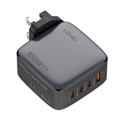 LDNIO Q408 100W GaN USB+3 USB-C / Type-C Interface Charger with 1m 100W USB-C / Type-C to USB-C / Type-C Data Cable, Plug Type:UK Plug(Black) - USB Charger by LDNIO | Online Shopping UK | buy2fix