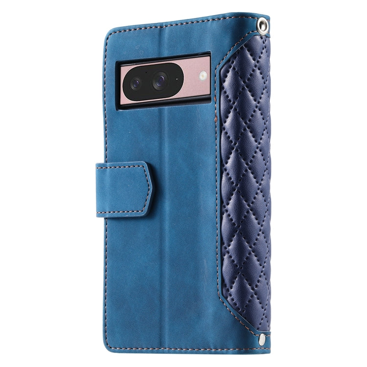 For Google Pixel 9 / 9 Pro Grid Texture Zipper Leather Phone Case with Lanyard(Blue) - Google Cases by buy2fix | Online Shopping UK | buy2fix