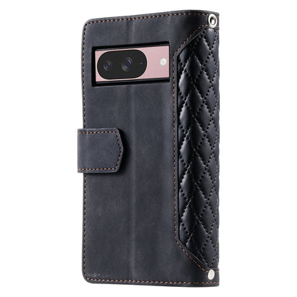 For Google Pixel 9 / 9 Pro Grid Texture Zipper Leather Phone Case with Lanyard(Black) - Google Cases by buy2fix | Online Shopping UK | buy2fix