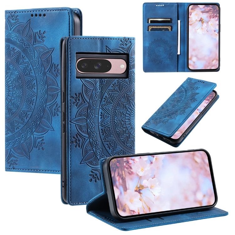 For Google Pixel 9 / 9 Pro Totem Embossed Magnetic Leather Phone Case(Blue) - Google Cases by buy2fix | Online Shopping UK | buy2fix