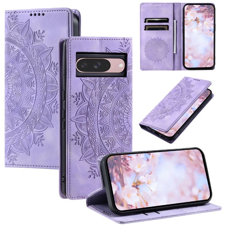 For Google Pixel 9 / 9 Pro Totem Embossed Magnetic Leather Phone Case(Purple) - Google Cases by buy2fix | Online Shopping UK | buy2fix