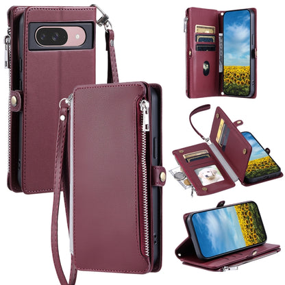 For Google Pixel 9 / 9 Pro Leather Stitching Multi-card Slot Zipper Phone Case(Wine Red) - Google Cases by buy2fix | Online Shopping UK | buy2fix