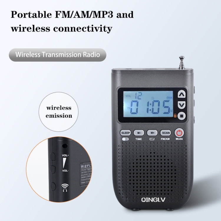 QINGLV QL-518 Portable Bluetooth Transmitter Radio Support FM / AM / MP3(Black) - Radio Player by buy2fix | Online Shopping UK | buy2fix