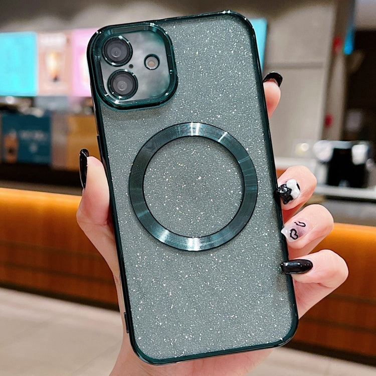 For iPhone 16 Plus Electroplating Pure Color Glitter Powder MagSafe Phone Case(Dark Green) - iPhone 16 Plus Cases by buy2fix | Online Shopping UK | buy2fix