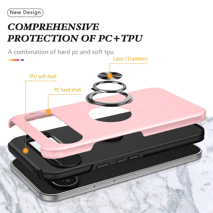 For Google Pixel 9 Pro PC Hybrid TPU Magnetic Ring Holder Phone Case(Rose Gold) - Google Cases by buy2fix | Online Shopping UK | buy2fix