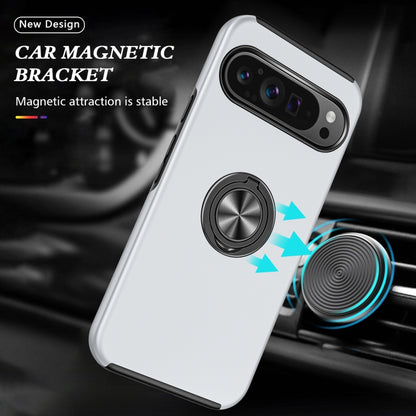 For Google Pixel 9 Pro PC Hybrid TPU Magnetic Ring Holder Phone Case(Silver) - Google Cases by buy2fix | Online Shopping UK | buy2fix