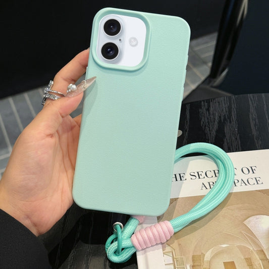 For iPhone 16 Plus Leather Texture TPU Full Coverage Phone Case with Lanyard(Green) - iPhone 16 Plus Cases by buy2fix | Online Shopping UK | buy2fix