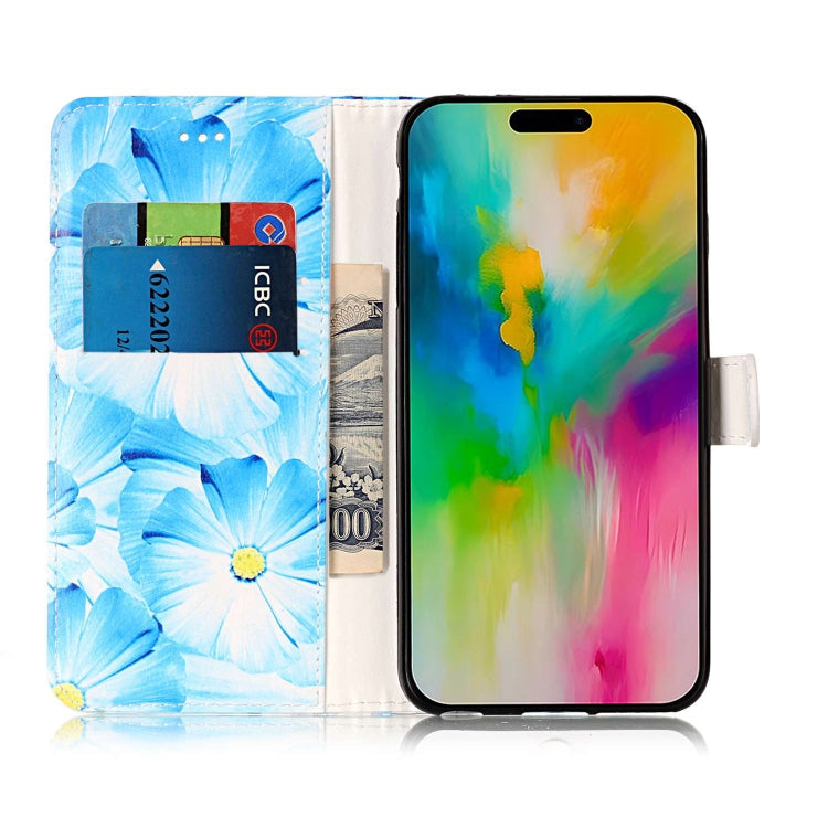 For iPhone 16 Pro Colored Drawing Marble Pattern Leather Phone Case(Blue Flower) - iPhone 16 Pro Cases by buy2fix | Online Shopping UK | buy2fix