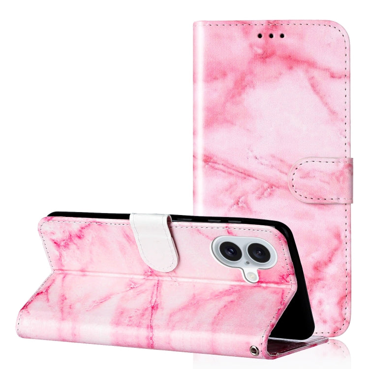 For iPhone 16 Plus Colored Drawing Marble Pattern Leather Phone Case(Pink Marble) - iPhone 16 Plus Cases by buy2fix | Online Shopping UK | buy2fix