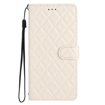 For iPhone 16 Rhombus Lattice Texture Leather Phone Case(White) - iPhone 16 Cases by buy2fix | Online Shopping UK | buy2fix