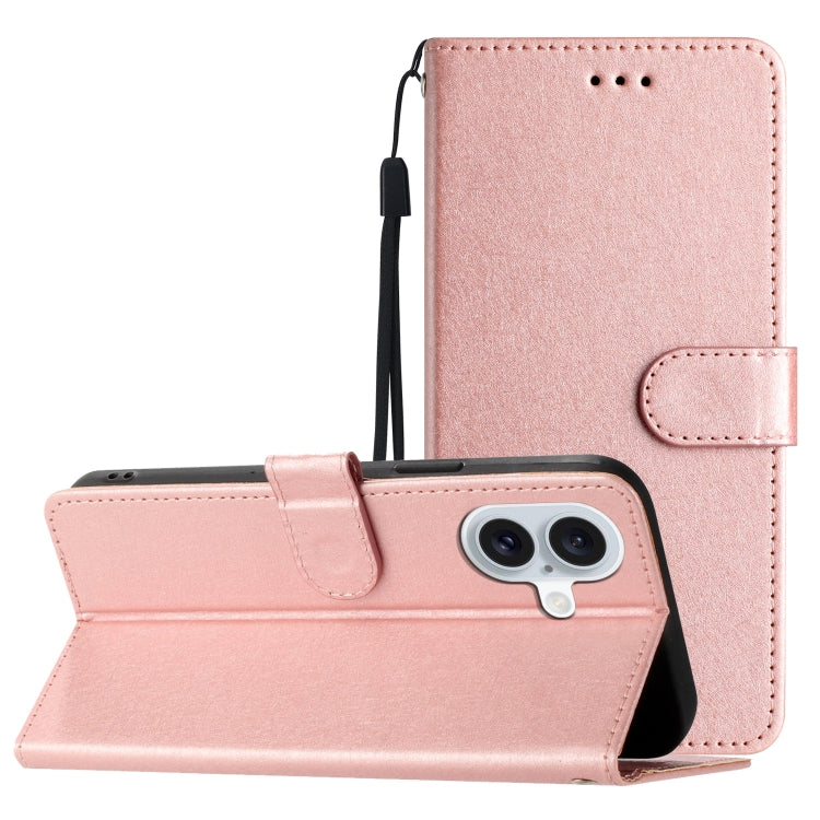 For iPhone 16 Silk Texture Horizontal Flip Leather Phone Case(Rose Gold) - iPhone 16 Cases by buy2fix | Online Shopping UK | buy2fix