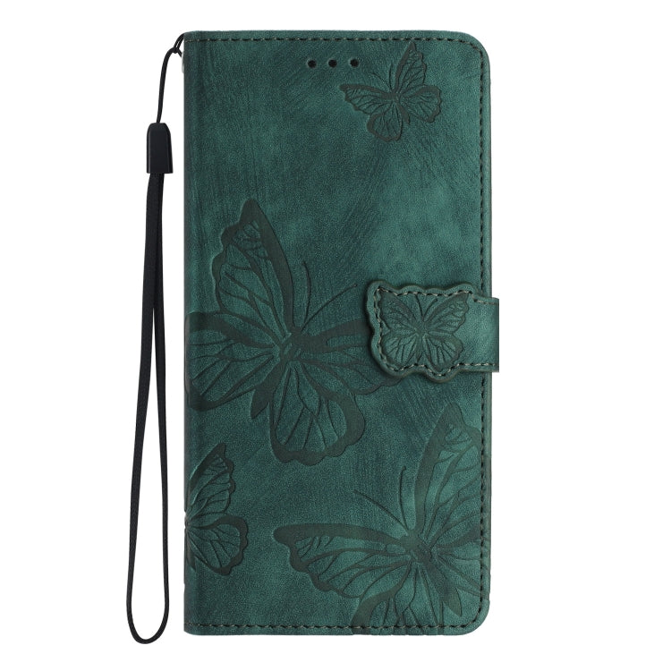 For iPhone 16 Skin-feel Embossed Butterfly Leather Phone Case(Green) - iPhone 16 Cases by buy2fix | Online Shopping UK | buy2fix