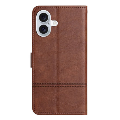 For iPhone 16 Plus Cowhide Texture Stitching Leather Phone Case(Coffee) - iPhone 16 Plus Cases by buy2fix | Online Shopping UK | buy2fix