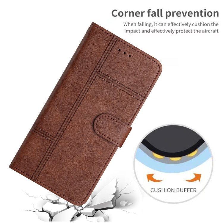 For iPhone 16 Plus Cowhide Texture Stitching Leather Phone Case(Coffee) - iPhone 16 Plus Cases by buy2fix | Online Shopping UK | buy2fix