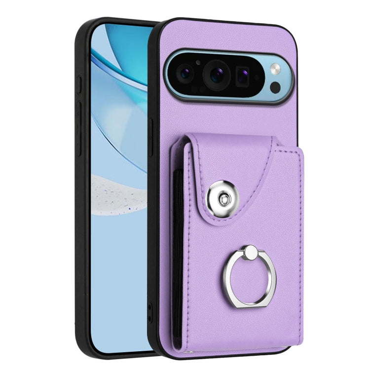 For Google Pixel 9 Pro XL Organ Card Bag Ring Holder Phone Case(Purple) - Google Cases by buy2fix | Online Shopping UK | buy2fix