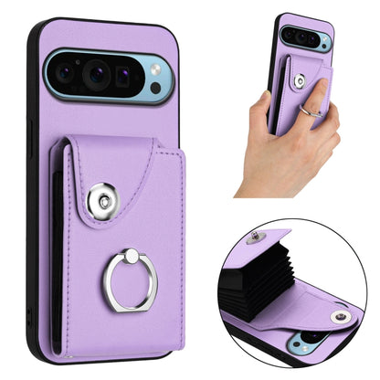 For Google Pixel 9 Pro XL Organ Card Bag Ring Holder Phone Case(Purple) - Google Cases by buy2fix | Online Shopping UK | buy2fix