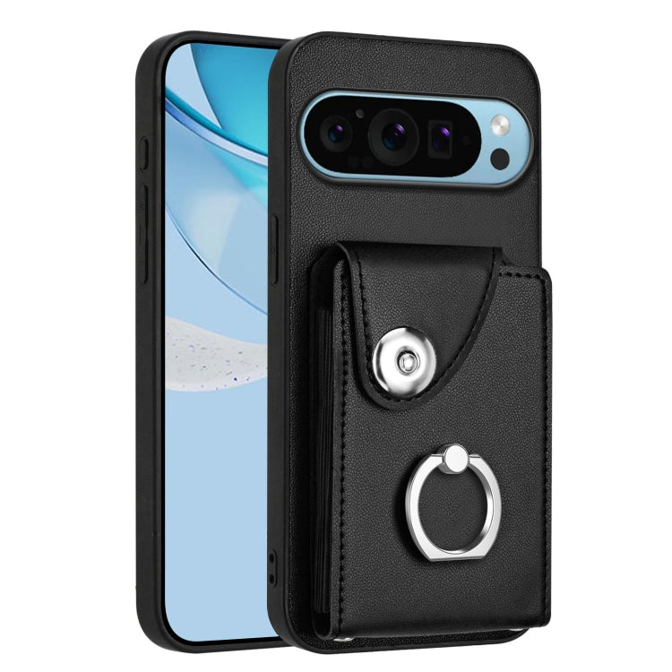 For Google Pixel 9 / 9 Pro Organ Card Bag Ring Holder Phone Case(Black) - Google Cases by buy2fix | Online Shopping UK | buy2fix