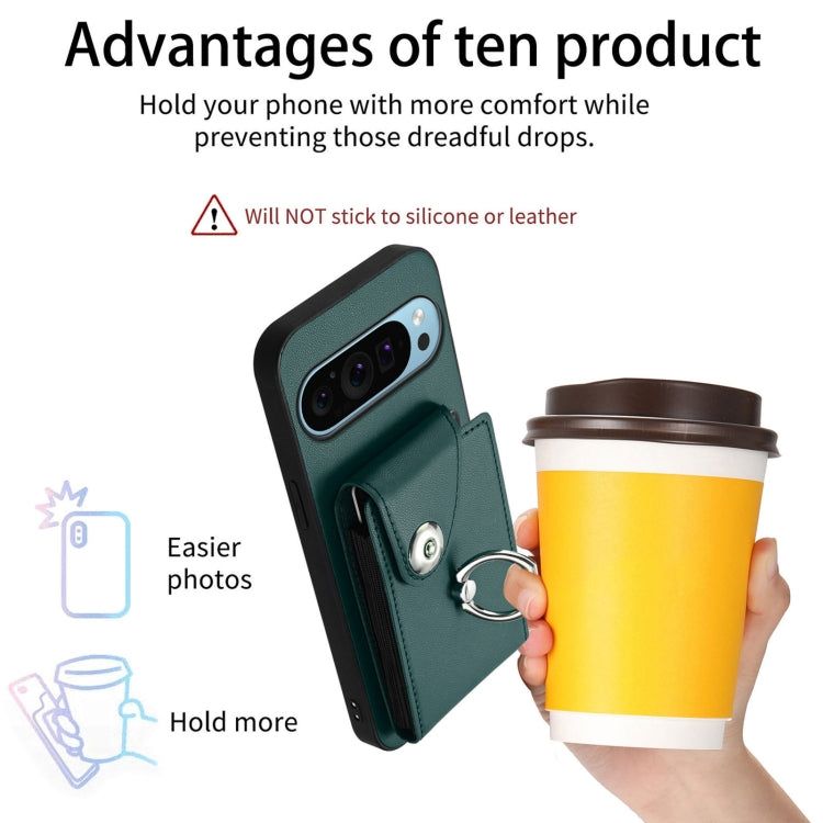 For Google Pixel 9 / 9 Pro Organ Card Bag Ring Holder Phone Case(Green) - Google Cases by buy2fix | Online Shopping UK | buy2fix