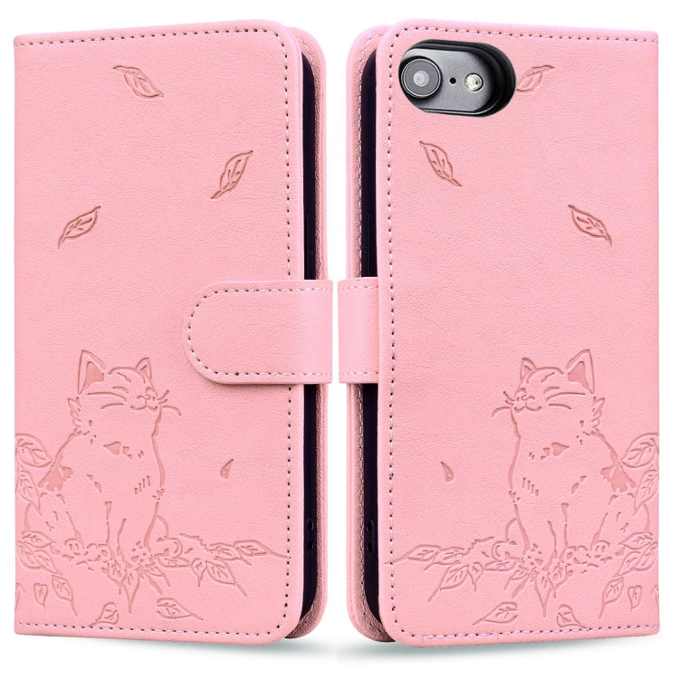 For iPhone SE 2024 Cute Cat Embossed Leather Phone Case(Pink) - More iPhone Cases by buy2fix | Online Shopping UK | buy2fix