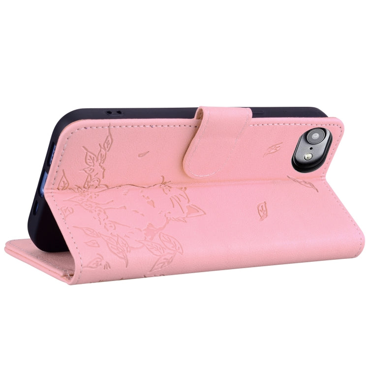 For iPhone SE 2024 Cute Cat Embossed Leather Phone Case(Pink) - More iPhone Cases by buy2fix | Online Shopping UK | buy2fix