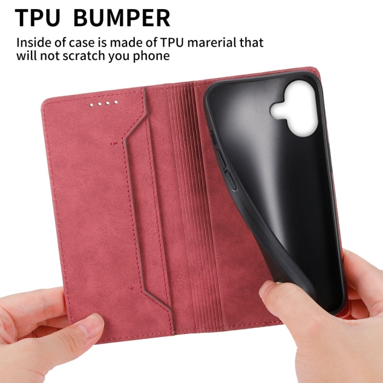 For iPhone 16 Plus Business Solid Color Magnetic RFID Leather Phone Case(Red) - iPhone 16 Plus Cases by buy2fix | Online Shopping UK | buy2fix