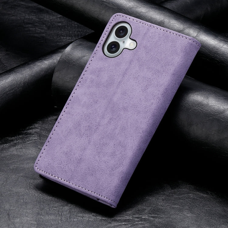 For iPhone 16 Plus Business Solid Color Magnetic RFID Leather Phone Case(Purple) - iPhone 16 Plus Cases by buy2fix | Online Shopping UK | buy2fix