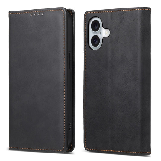 For iPhone 16 Business Solid Color Magnetic RFID Leather Phone Case(Black) - iPhone 16 Cases by buy2fix | Online Shopping UK | buy2fix