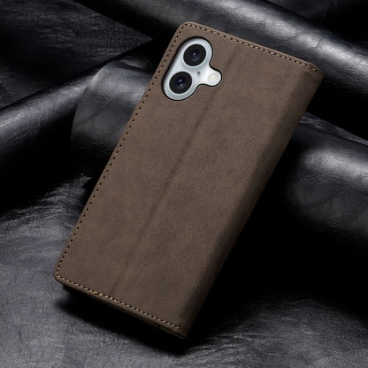 For iPhone 16 Business Solid Color Magnetic RFID Leather Phone Case(Brown) - iPhone 16 Cases by buy2fix | Online Shopping UK | buy2fix