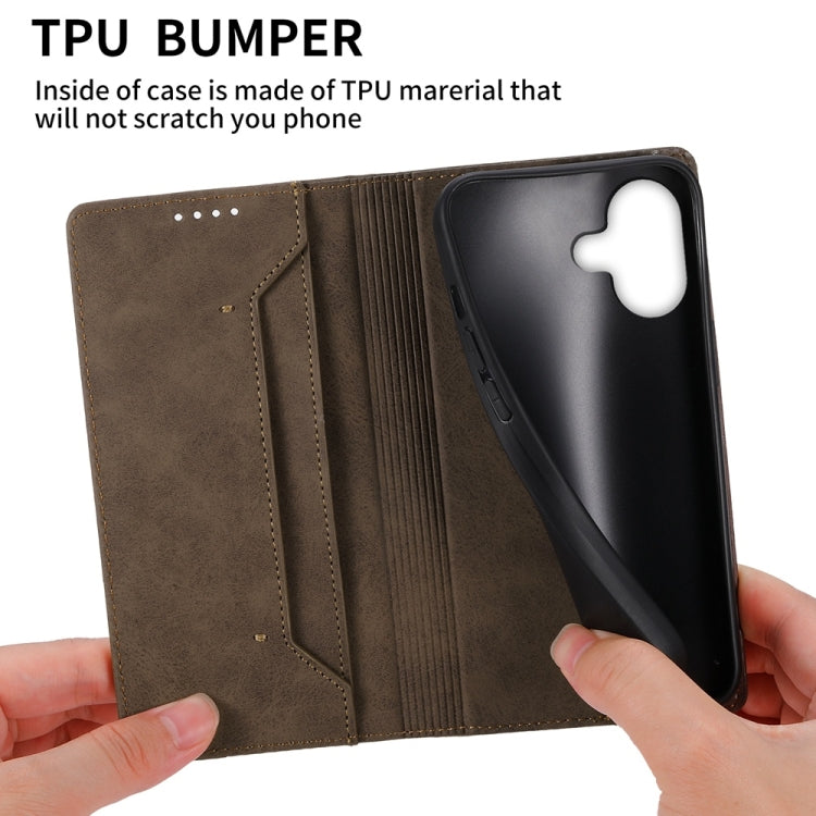 For iPhone 16 Business Solid Color Magnetic RFID Leather Phone Case(Brown) - iPhone 16 Cases by buy2fix | Online Shopping UK | buy2fix