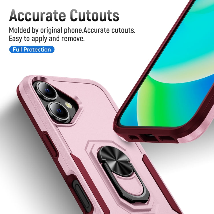 For iPhone 16 Pioneer Armor Heavy Duty PC + TPU Phone Case with Holder(Pink+Rose Red) - iPhone 16 Cases by buy2fix | Online Shopping UK | buy2fix