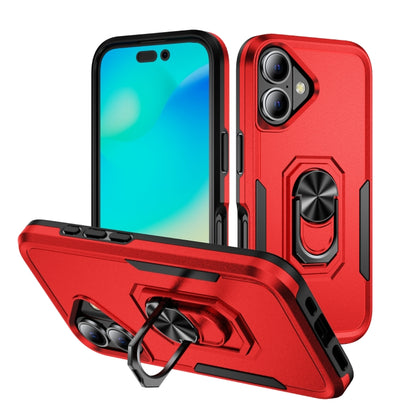 For iPhone 16 Pioneer Armor Heavy Duty PC + TPU Phone Case with Holder(Red+Black) - iPhone 16 Cases by buy2fix | Online Shopping UK | buy2fix