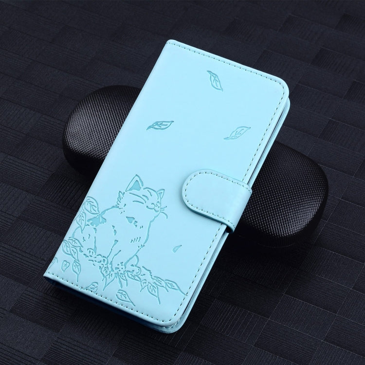 For Redmi K70 Ultra Cute Cat Embossed Leather Phone Case(Sky Blue) - Xiaomi Cases by buy2fix | Online Shopping UK | buy2fix